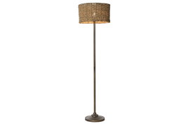 DKD Home Decor Lámpara Pie Balines Marrón Natural Metal Fibra 41x41x156 cm
