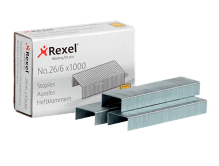 Rexel Grapas 26/6 mm Galvanizada Caja 1000 Unidades para Grapadora de Sobremesa, Oficina y Hogar, 20 Hojas