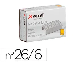 Rexel Grapas 26/6 mm Galvanizada Caja 1000 Unidades para Grapadora de Sobremesa, Oficina y Hogar, 20 Hojas