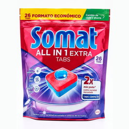 Somat All in 1 Extra Tabs Pastillas para Lavavajillas, 26 uds