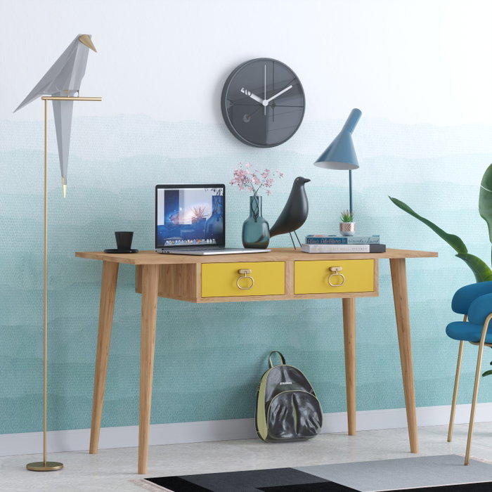 Hanah Home Mesa de Estudio Roble y Amarillo 120x74x60 cm
