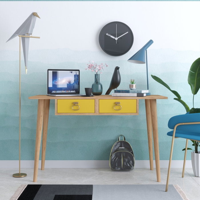 Hanah Home Mesa de Estudio Roble y Amarillo 120x74x60 cm