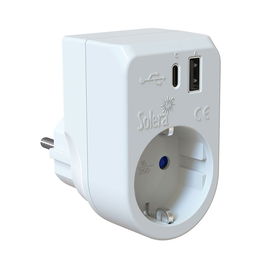 Solera 860USBAC Adaptador de Corriente 2P+T 16A 250V con USB-A y USB-C 3A 5Vdc Blanco Máx 15W IP20