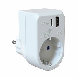 Solera Adaptador 2p+t con USB tipo A y USB tipo C 16A 250V Blanco