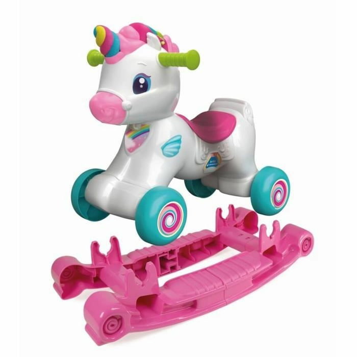 Clementoni Unicornio Balancín sobre Ruedas Rosa con Sensor de Caricias y Detector de Movimiento
