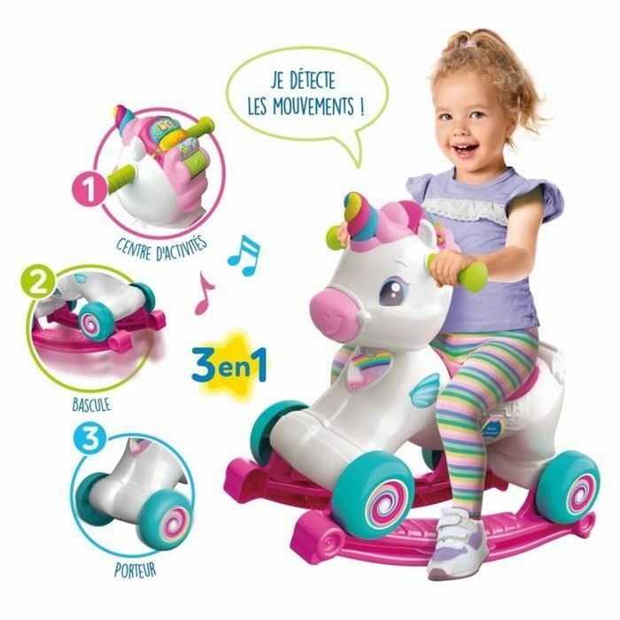 Clementoni Unicornio Balancín sobre Ruedas Rosa con Sensor de Caricias y Detector de Movimiento