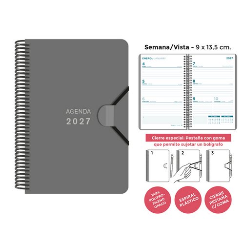 Senfort Agenda Anual 2027 Mini Espiral Gris Senfort Agenda Anual 2027 Mini Espiral Gris