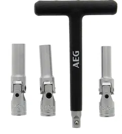 Aeg Llave de Bujía Diésel con 3 Enchufes Cardán 8mm 10mm 12mm Acero Inoxidable Mango T Espuma Antideslizante