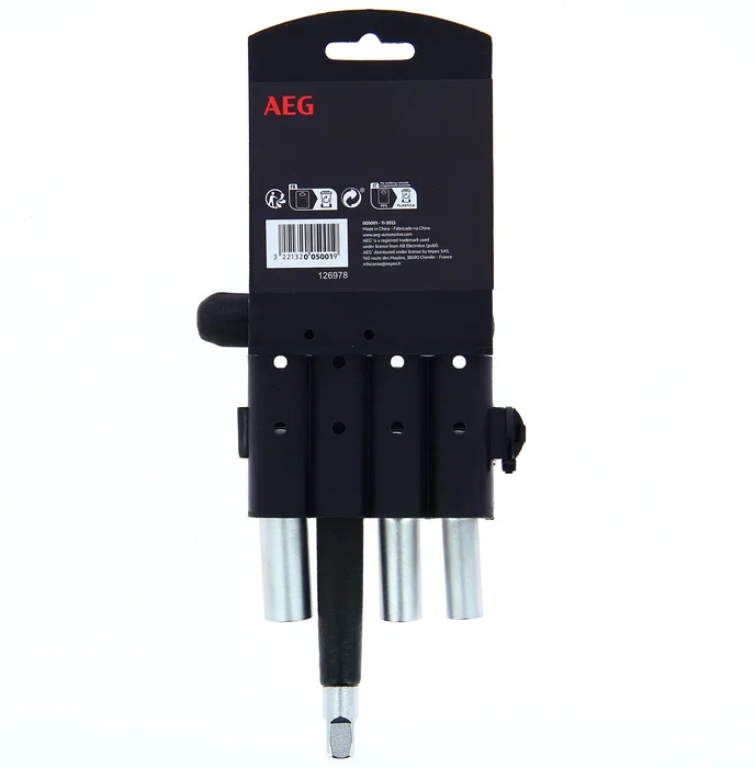 Aeg Llave de Bujía Diésel con 3 Enchufes Cardán 8mm 10mm 12mm Acero Inoxidable Mango T Espuma Antideslizante