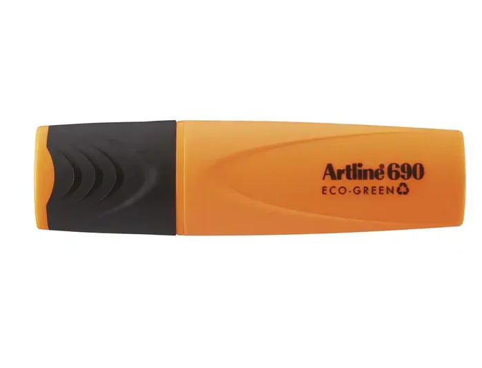 Artline Rotulador Fluorescente EK-690 Eco Green, Punta Biselada 1-4 mm, Color Naranja, Ecológico, 98% Material Reciclado
