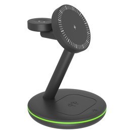 ICY BOX IB-SH102-CH Cargador Magnético 3 en 1 para Apple Watch, iPhone y AirPods, Negro, con Cable USB-C 1 m, 12 W