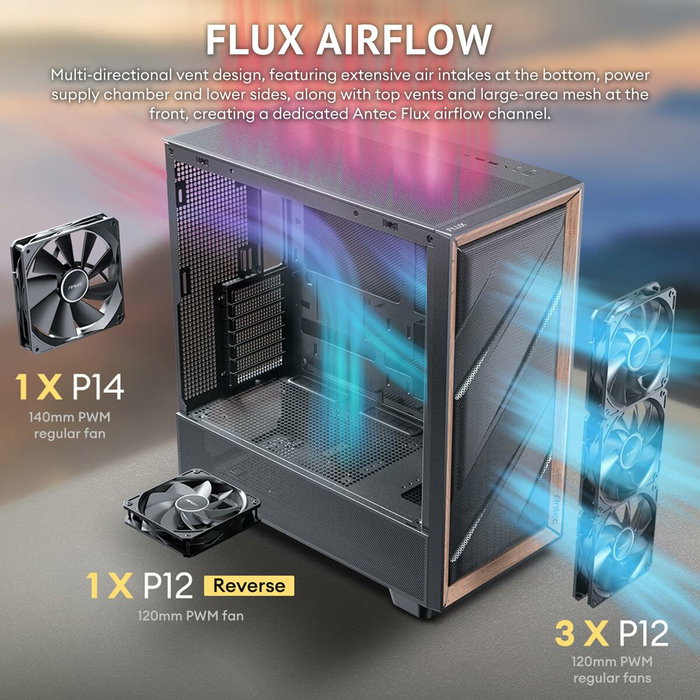Antec FLUX SE Midi Tower Negro y Madera