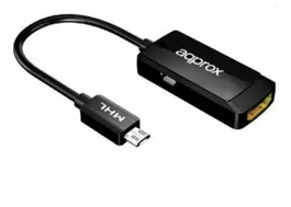Approx AppC24 Adaptador MHL 3.0 a HDMI, Conector HDMI Macho / MicroUSB Hembra, Compatible con MHL 1/2/3, Soporta 4K Hasta 4096x2160, Sonido 7.1, Negro