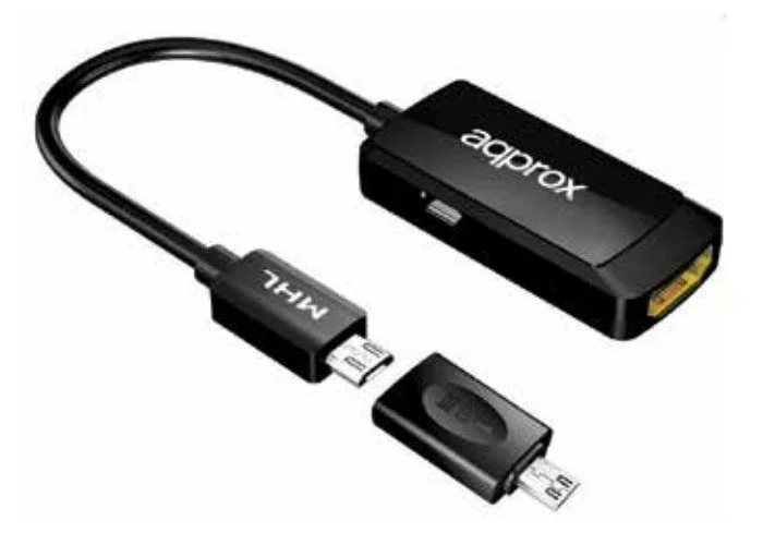 Approx AppC24 Adaptador MHL 3.0 a HDMI, Conector HDMI Macho / MicroUSB Hembra, Compatible con MHL 1/2/3, Soporta 4K Hasta 4096x2160, Sonido 7.1, Negro