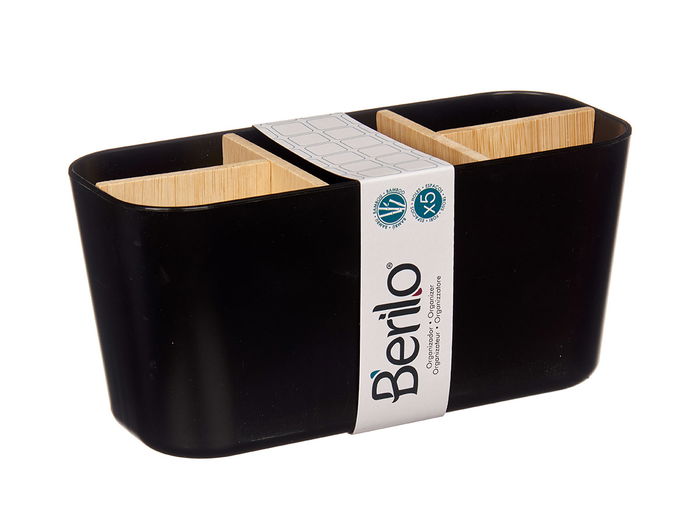 Berilo Organizador Ovalado 5 Huecos Bambú Negro 21x10x8.8cm (Set de 6)