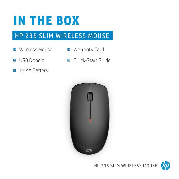 HP 235 Slim Wireless Mouse Inalámbrico Silencioso para Comodidad y Productividad Duradera
