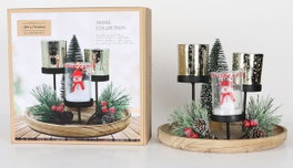 DKD Home Decor Set de 7 Portavelas de Cristal y Metal Diseño Abeto