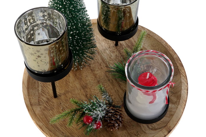 DKD Home Decor Set de 7 Portavelas de Cristal y Metal Diseño Abeto