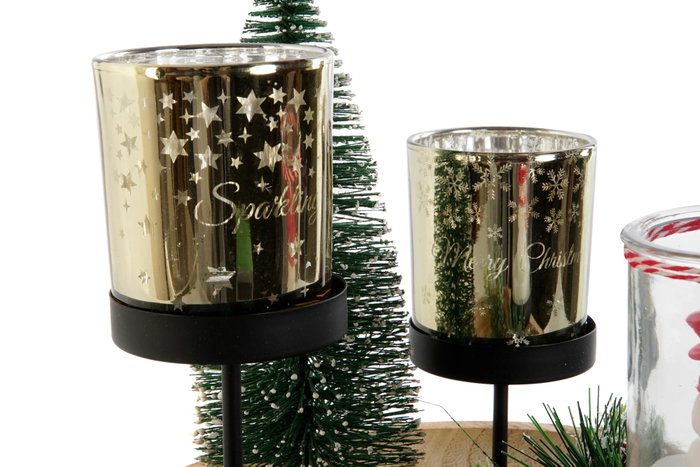 DKD Home Decor Set de 7 Portavelas de Cristal y Metal Diseño Abeto