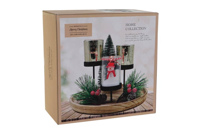 DKD Home Decor Set de 7 Portavelas de Cristal y Metal Diseño Abeto