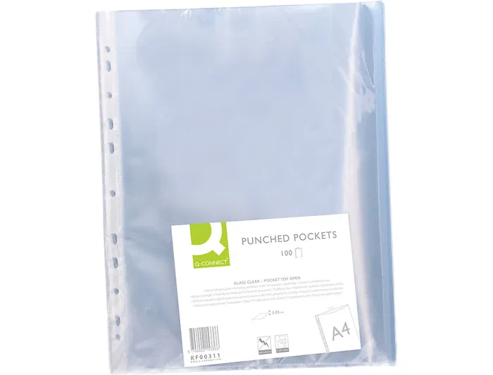 Q-connect Funda Multitaladro Cristal DIN A4 50 micras - Bolsa de 100 unidades