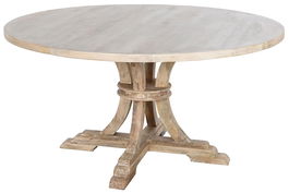 DKD Home Decor Mesa Redonda Comedor Madera Maciza Mango Blanco Natural Decape 150 x 150 x 76 cm