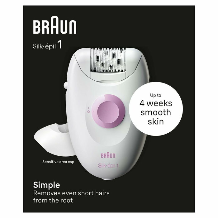 Braun Silk-épil 1 1-010 Depiladora con Cable, 20 Pinzas, Rosa/Blanco