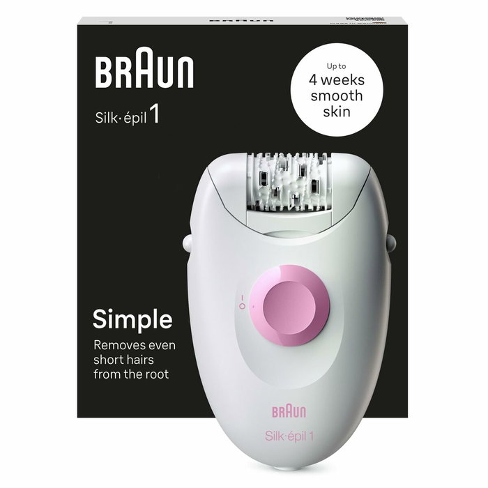 Braun Silk-épil 1 1-010 Depiladora con Cable, 20 Pinzas, Rosa/Blanco