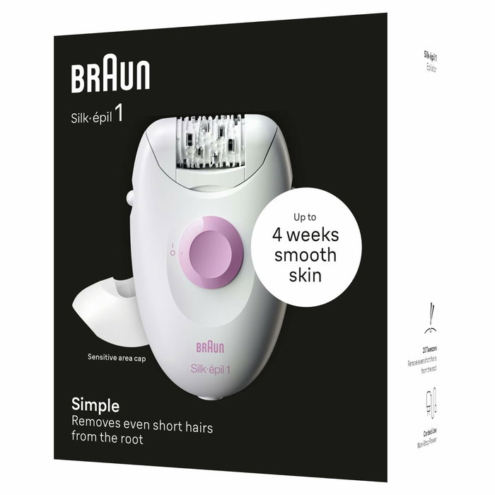 Braun Silk-épil 1 1-010 Depiladora con Cable, 20 Pinzas, Rosa/Blanco