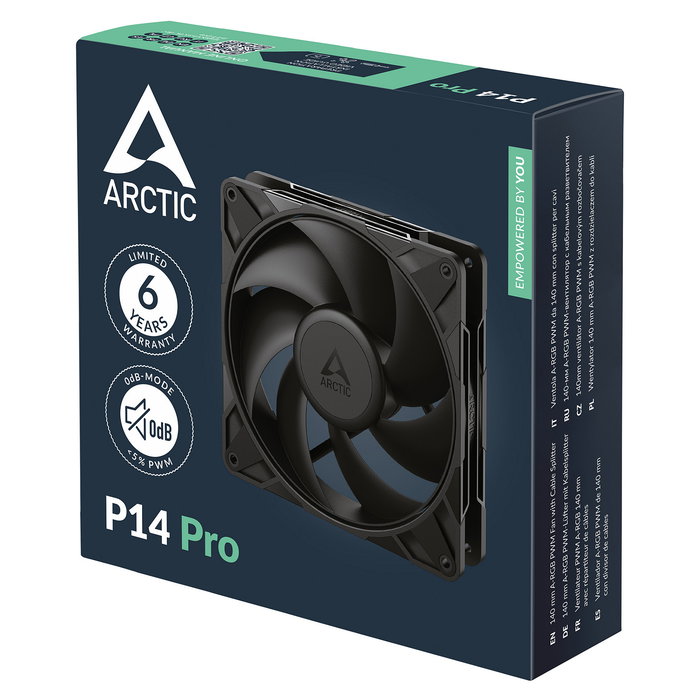 ARCTIC P14 Pro Ventilador 14 cm 400-2500 RPM Negro - Flujo Aire 186 m³/h, PWM, Rodamiento FDB, 4 Pines