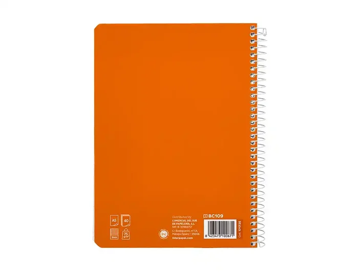 Liderpapel Cuaderno Espiral A5 Tapa Blanda 40 Hojas 75gr Cuadro Pautado 3mm Color Naranja