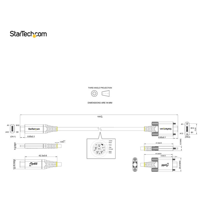 StarTech.com Cable USB-C de 1m con Tornillos de Fijación, 10Gbps, USB 3.2 Gen 2, 100W PD