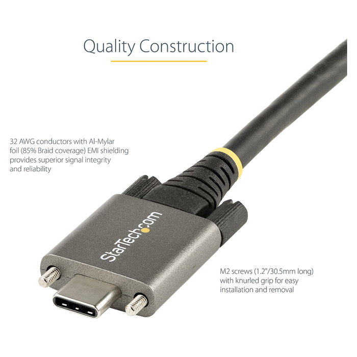 StarTech.com Cable USB-C de 1m con Tornillos de Fijación, 10Gbps, USB 3.2 Gen 2, 100W PD