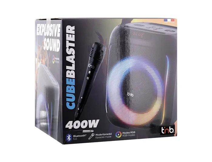 T'nB CUBE BLASTER Altavoz Bluetooth 40W con luces LED y modo karaoke - Negro
