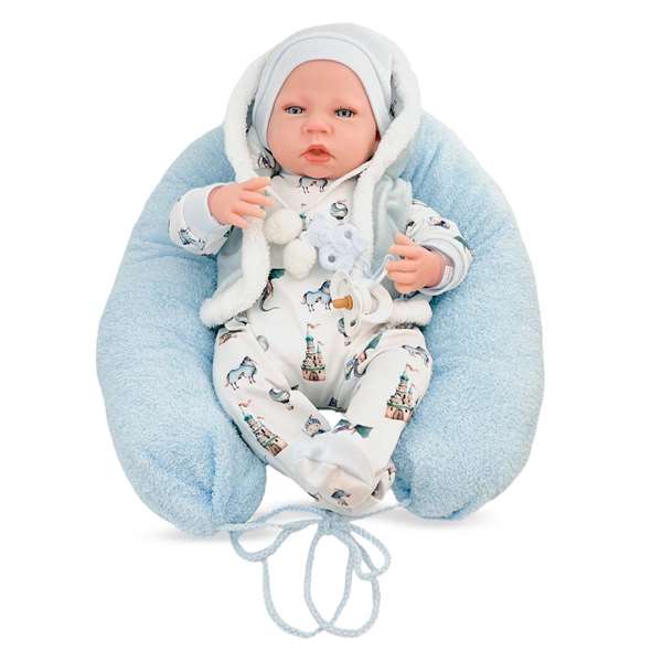 Berjuan Muñeca Reborn Pijama Blanco Gorro Azul Mecanismo Pulsador Lloro 8400-24 50 cm