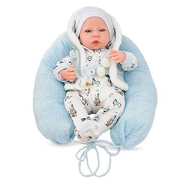 Berjuan Muñeca Reborn Pijama Blanco Gorro Azul Mecanismo Pulsador Lloro 8400-24 50 cm