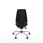 Silla de oficina Elche con mecanismo Asincro tapizada con Tela color Marrón oscuro. Equipada con Base cromada, Sin brazos y Ruedas 65 mm parqué