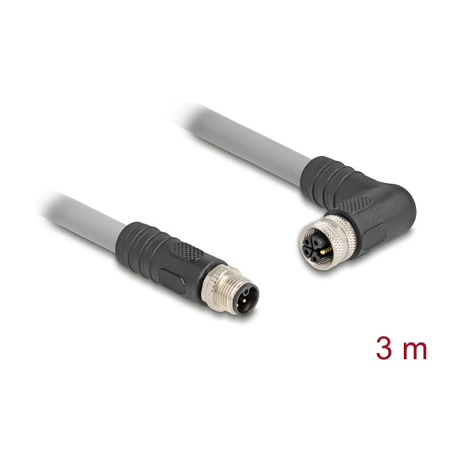 DeLOCK Cable M12 5 Pines, Macho a Hembra, Grado L, PUR Gris 3 m, RST, -40 a 80 °C, Resistente al Aceite, 80544