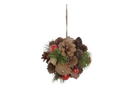DKD Home Decor Bola de Decoración Piñas Nevado Marrón 14x14x14 cm