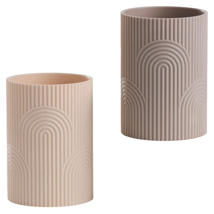 Day Vaso de Plástico ABS con Relieve, Diámetro 7.5 cm Altura 11 cm, Colores Surtidos (Beige, Gris)