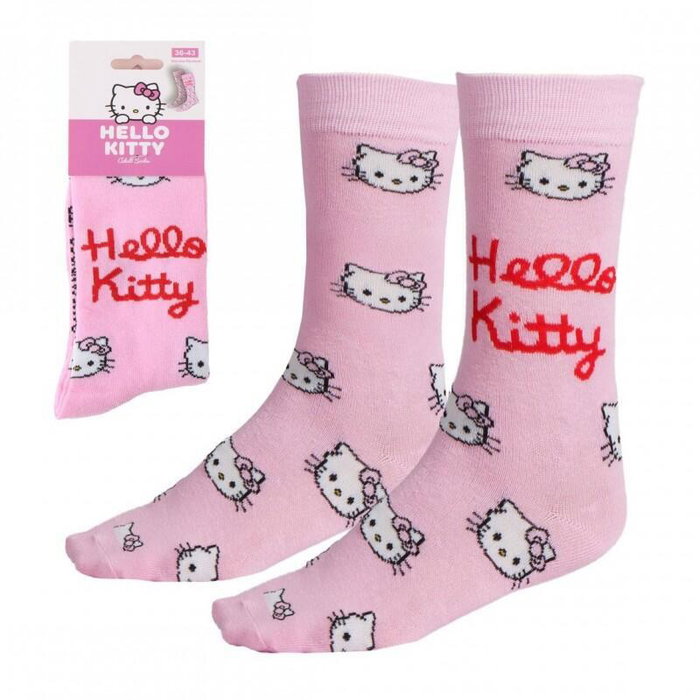 Hello Kitty Calcetines Rosa Talla 36-41 Licencia Oficial con Estampado del Rostro y Texto Bordado, 1 Par Hello Kitty Calcetines Rosa Talla 36-41 Licencia Oficial con Estampado del Rostro y Texto Bordado, 1 Par