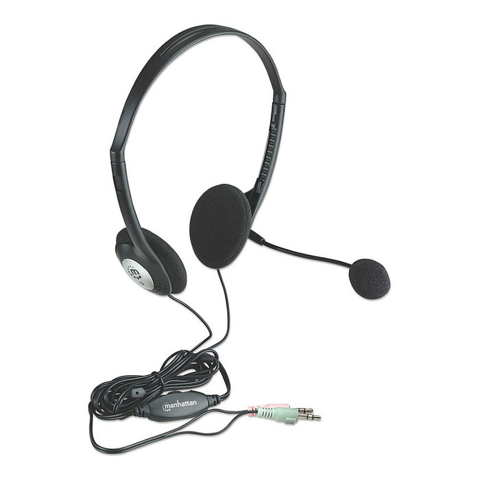 MANHATTAN Auriculares Diadema Estéreo Alámbrico Supraaural para Llamadas y Música, Frecuencia 20-20000 Hz, Cable 2 m, Negro/Plata