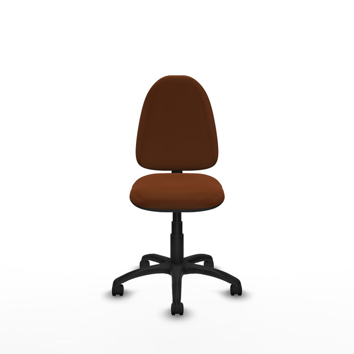 Silla de oficina Aýna con mecanismo Contacto permanente básico tapizada con Similpiel color Marrón. Equipada con Base poliamida negra, Sin brazos y Ruedas de nailon 50 mm