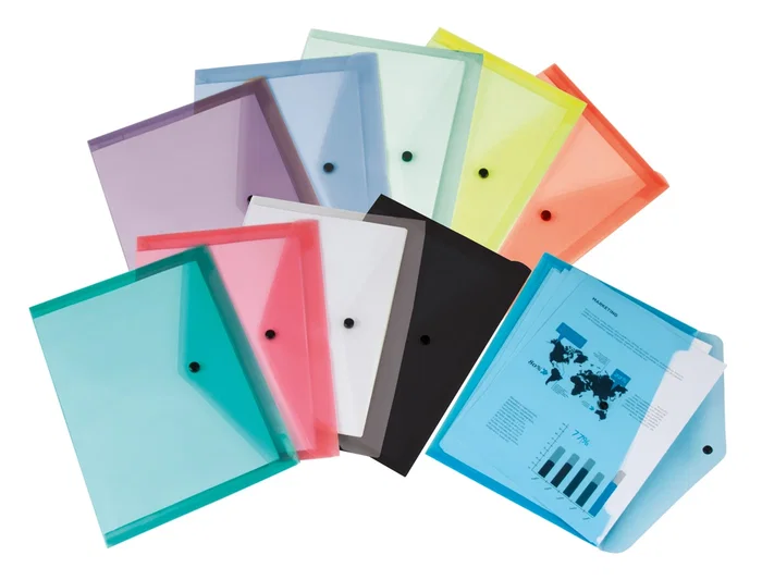 Liderpapel Carpeta Dossier con Broche, Transparente, DIN A4, Paquete de 12 Unidades, Colores Surtidos, Polipropileno 180 micras, Capacidad 50 Hojas