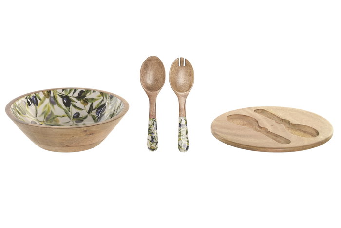 DKD Home Decor Set de 3 Ensaladeras Olivo Verde y Natural con Mango y Resina DKD Home Decor Set de 3 Ensaladeras Olivo Verde y Natural con Mango y Resina