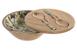 DKD Home Decor Set de 3 Ensaladeras Olivo Verde y Natural con Mango y Resina