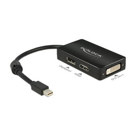 DeLOCK Adaptador Mini DisplayPort a DisplayPort + HDMI + DVI Negro