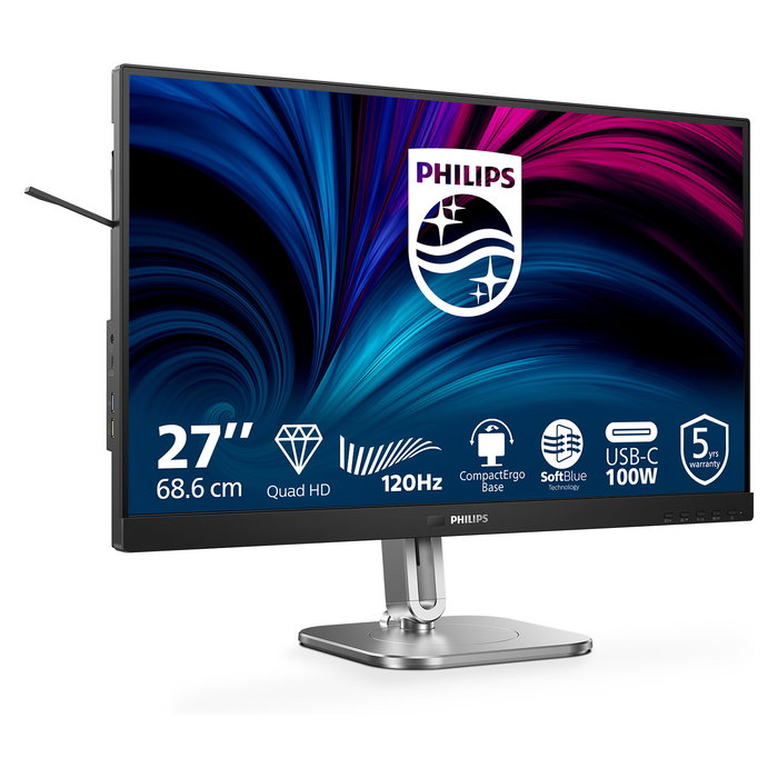 Philips 27B2U4601 Monitor de 27" (68,5 cm) QHD (2560x1440) 120 Hz IPS, Adaptive Sync, USB-C 100W, HDMI 2.0, DisplayPort, Negro (Gris)