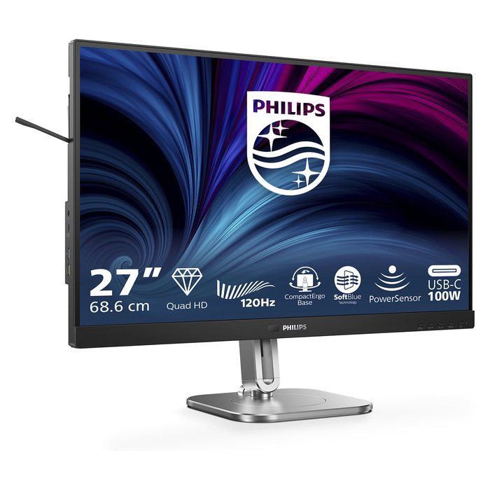 Philips 27B2U4601 Monitor de 27" (68,5 cm) QHD (2560x1440) 120 Hz IPS, Adaptive Sync, USB-C 100W, HDMI 2.0, DisplayPort, Negro (Gris)