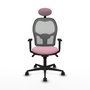 Silla de oficina Jorquera con mecanismo Sincro tapizada con Tela color Rosa y malla color Gris. Equipada con lumbar 1D, Brazos 1D, Cabecero Fijo y Ruedas 65mm nailon